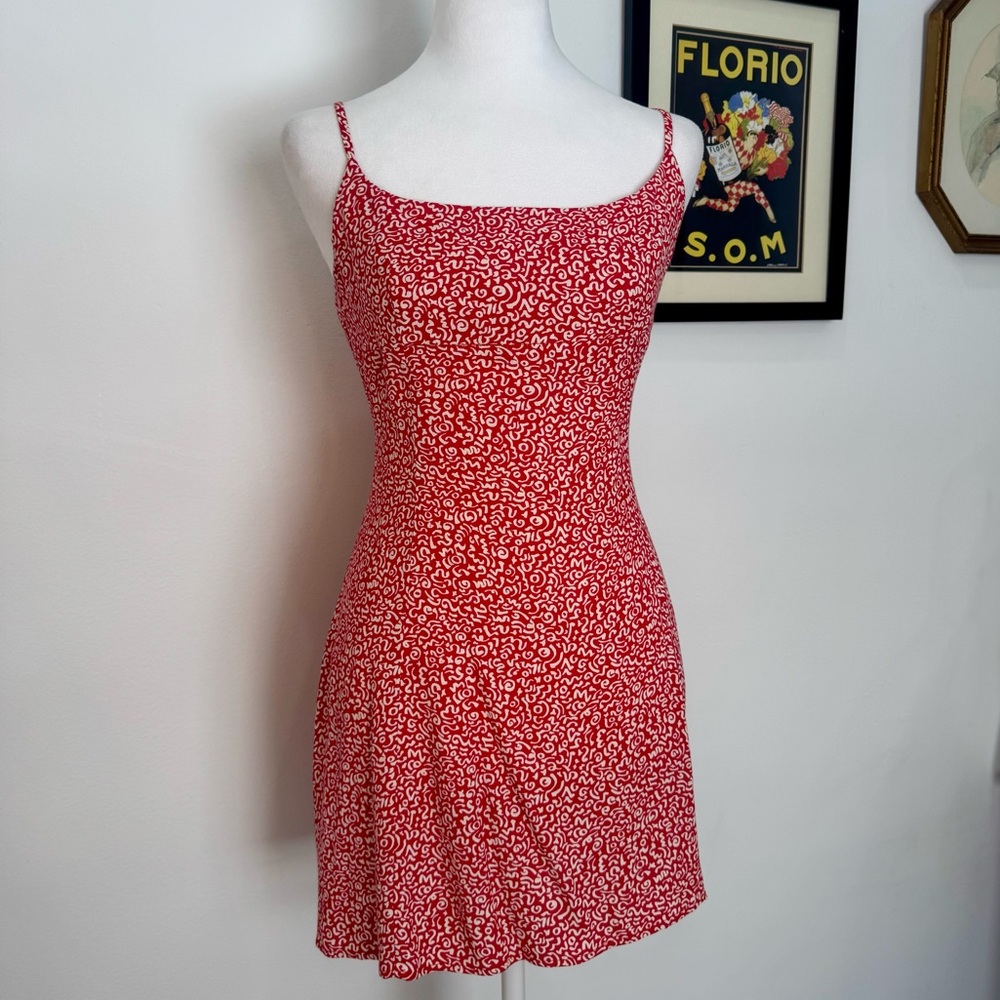 Reformation Red Printed Mini Dress Spaghetti Strap Fit & Flare